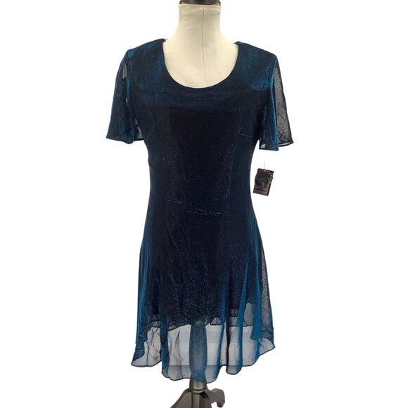 Teddi Dresses & Skirts - NWT Vintage 90s Teddi Womens Blue Sparkle Mylar A-Line Dress Size 12